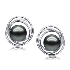 9-10mm Perla Tahití Pendientes in Pendientes de perlas Triple Círculo Negro