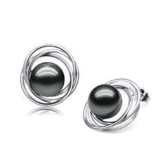 9-10mm Perla Tahití Pendientes in Pendientes de perlas Triple Círculo Negro