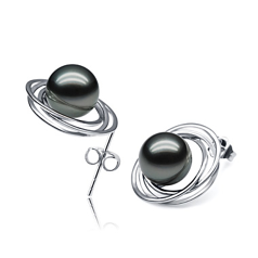 9-10mm Perla Tahití Pendientes in Pendientes de perlas Triple Círculo Negro