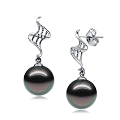 9-10mm Perla Tahití Pendientes in Perlas Tentación Negro