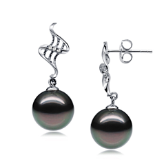 9-10mm Perla Tahití Pendientes in Perlas Tentación Negro